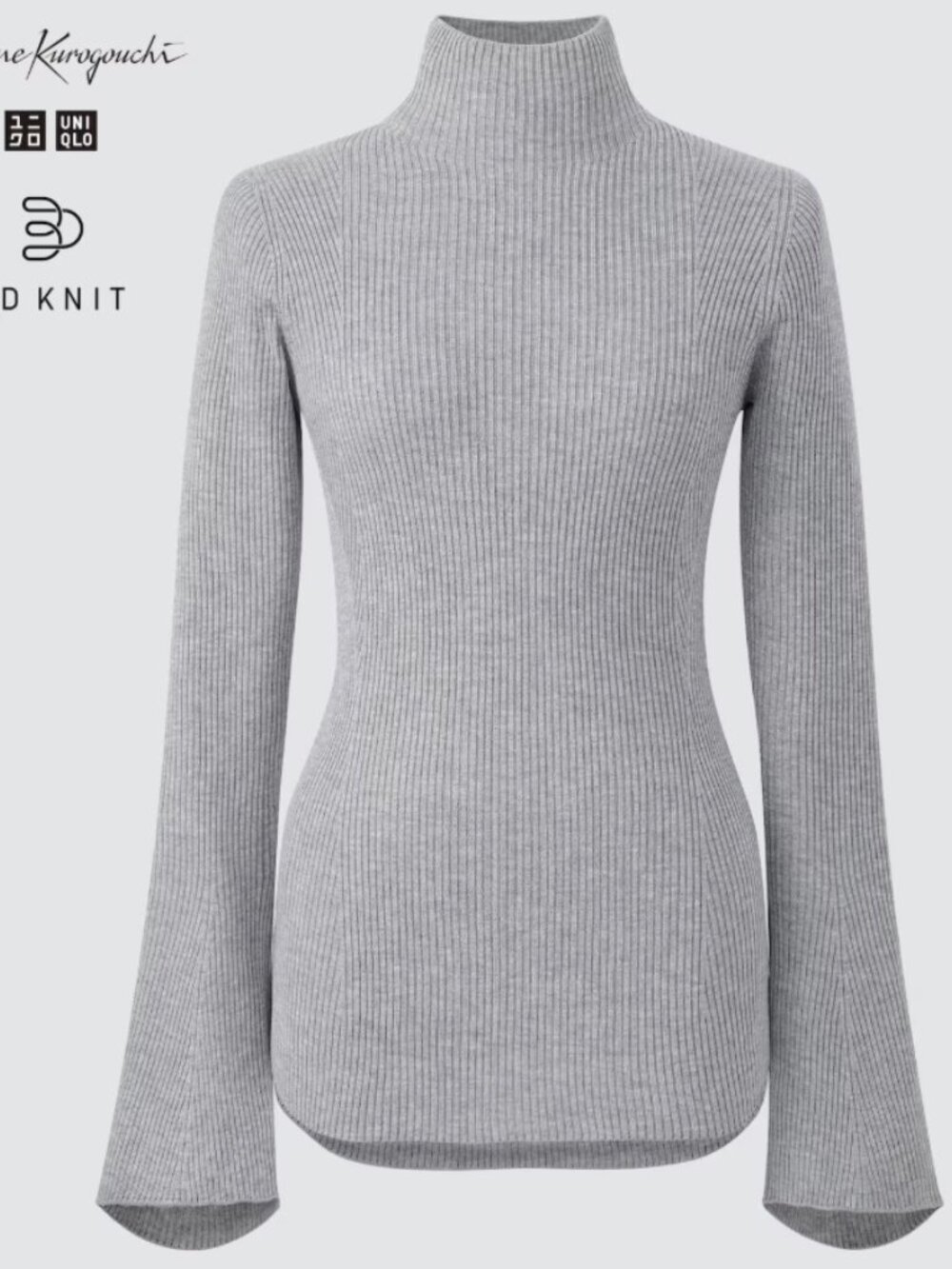 Uniqlo Mame Kurogouchi 3D Knit Ribbed High Neck Sweater XS Gray